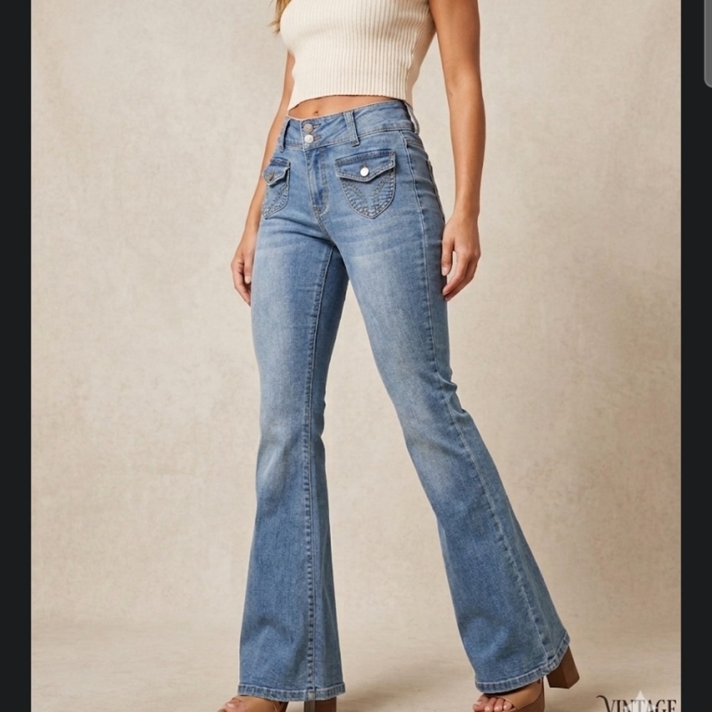 High-Rise Light Blue Flare Jeans for Women